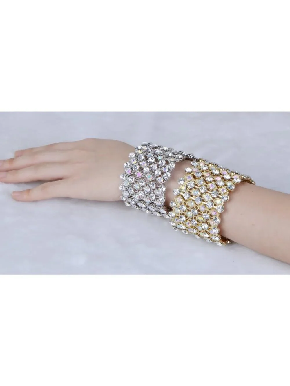 Stunning Aurora Borealis Crystal Cuff Bracelet - Stretch Wide Open Design for